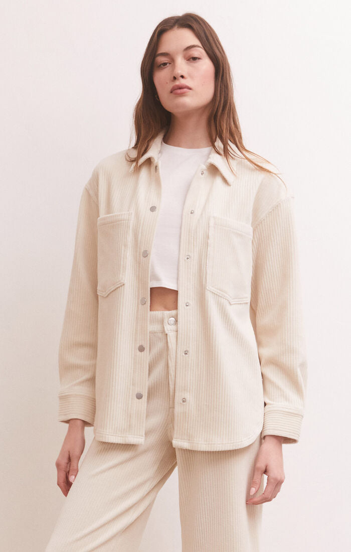 Z Supply Cream Corduroy Shirt Jacket (M)