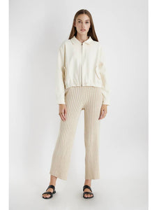 Cream Ribbed Pull On Pants (S)