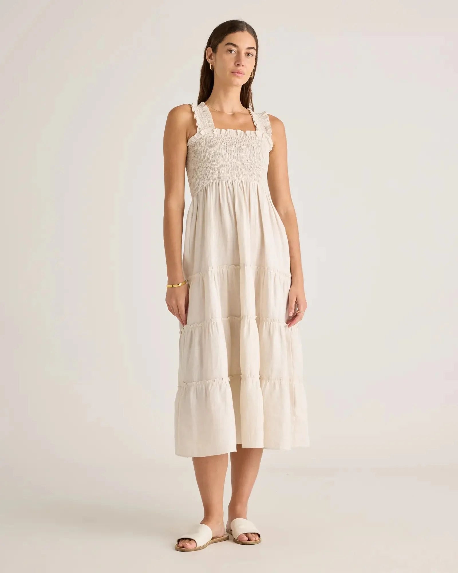 Quince Smocked Linen Midi Dress (L)
