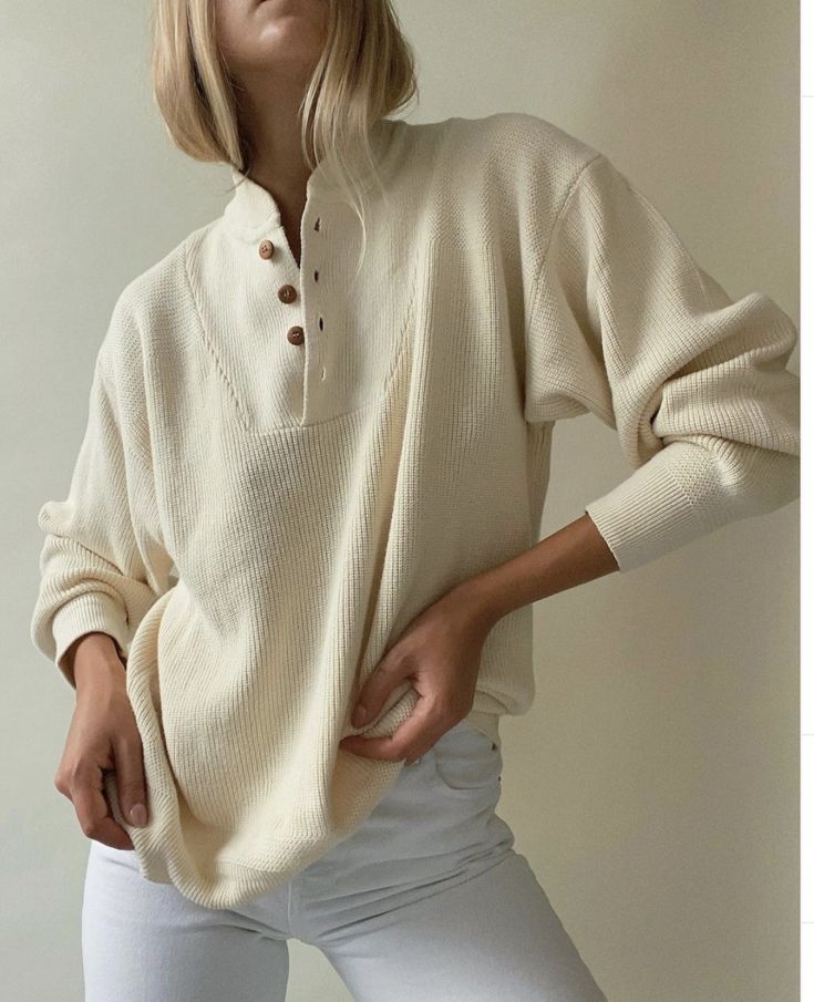 Vintage Cotton Henley Sweater (L)