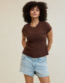 Aerie Brown Lace Short Sleeve Tee (M)