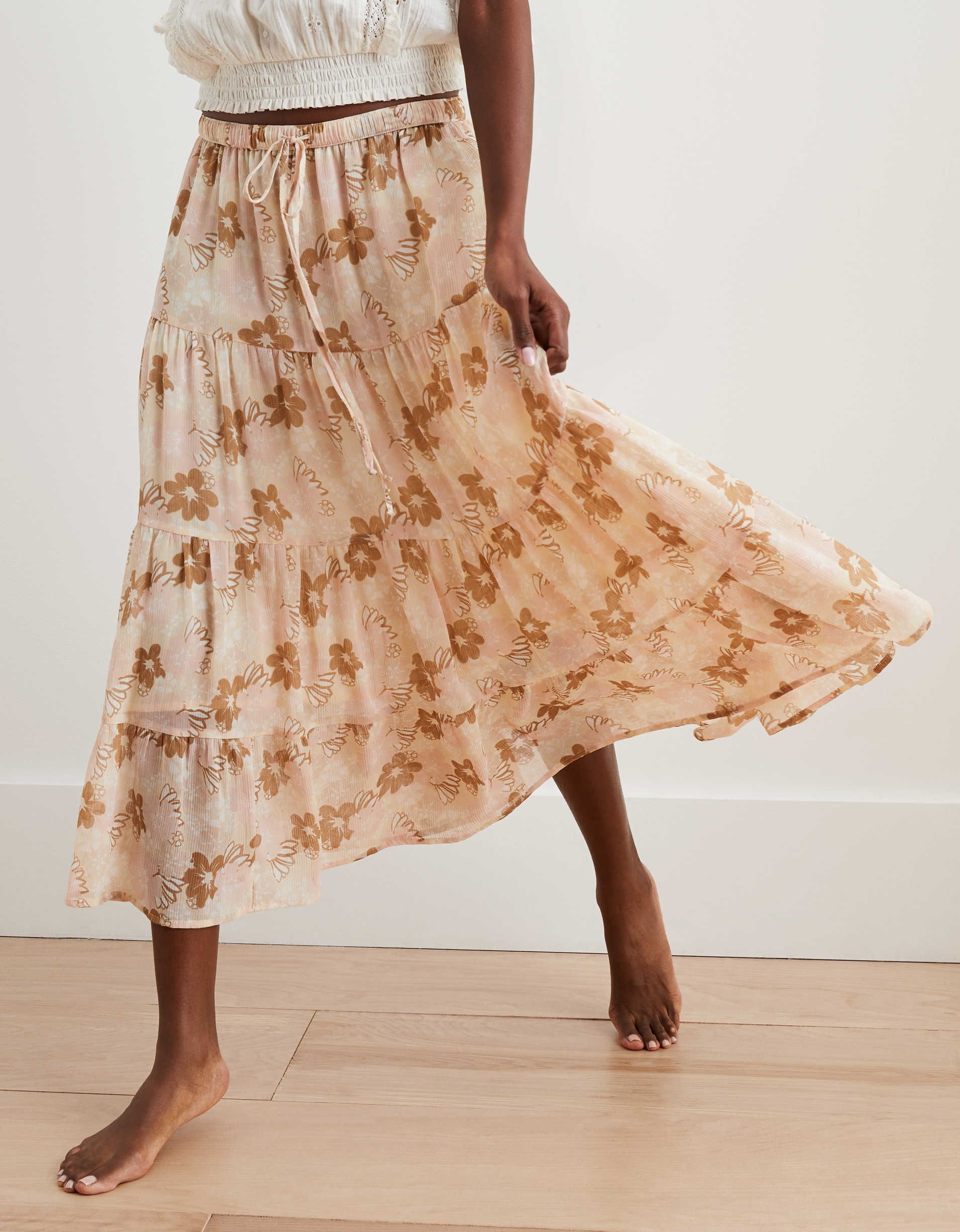 Aerie Floral Midi Skirt (M)