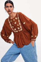 Load image into Gallery viewer, Zara Embroidered Puff Sleeve Top (S)
