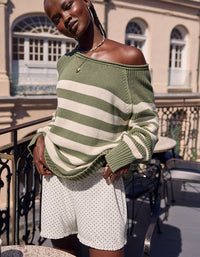 Aerie Green Striped Cotton Sweater (L)