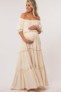 Cream Tiered Maxi Dress (S)