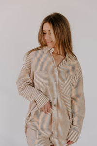 Neutral Striped Oversized Button Up (S)