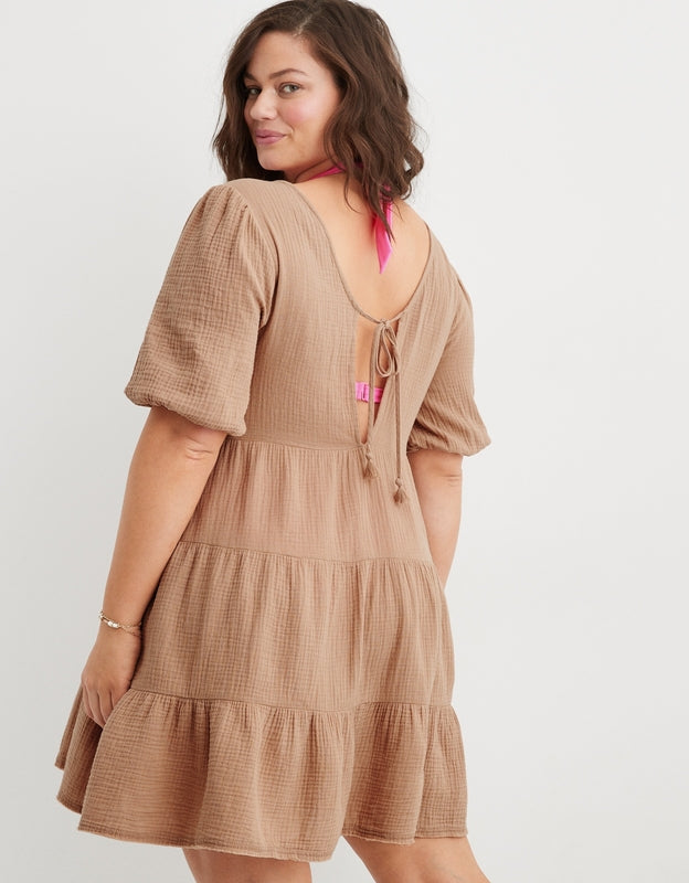 Aerie Tan Gauze Mini Dress (XS)