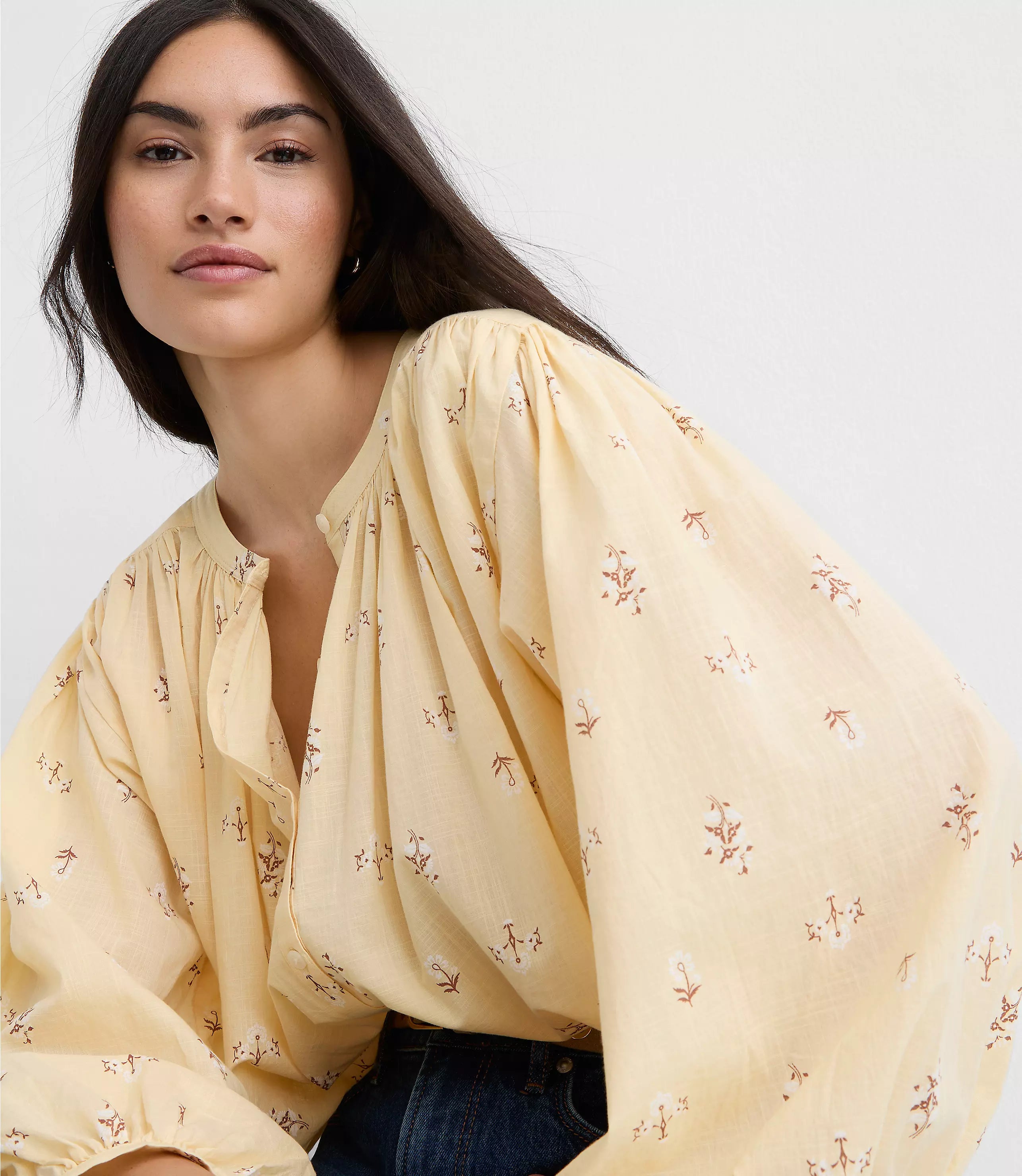 Yellow Floral Cotton Blouse (M)