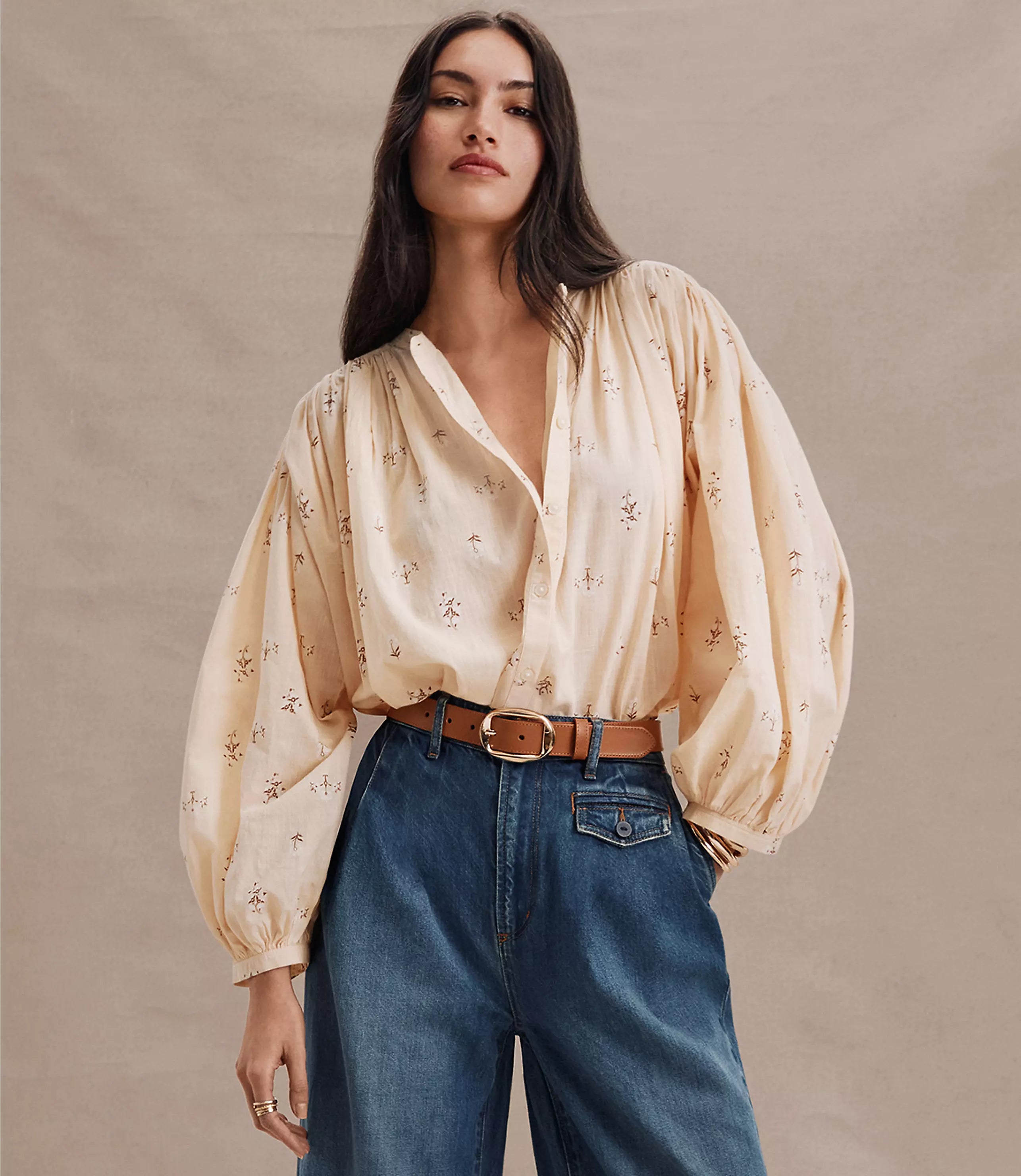 Yellow Floral Cotton Blouse (M)