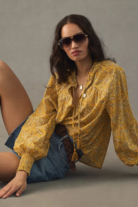 Anthropologie Floral Tasseled Blouse (S)