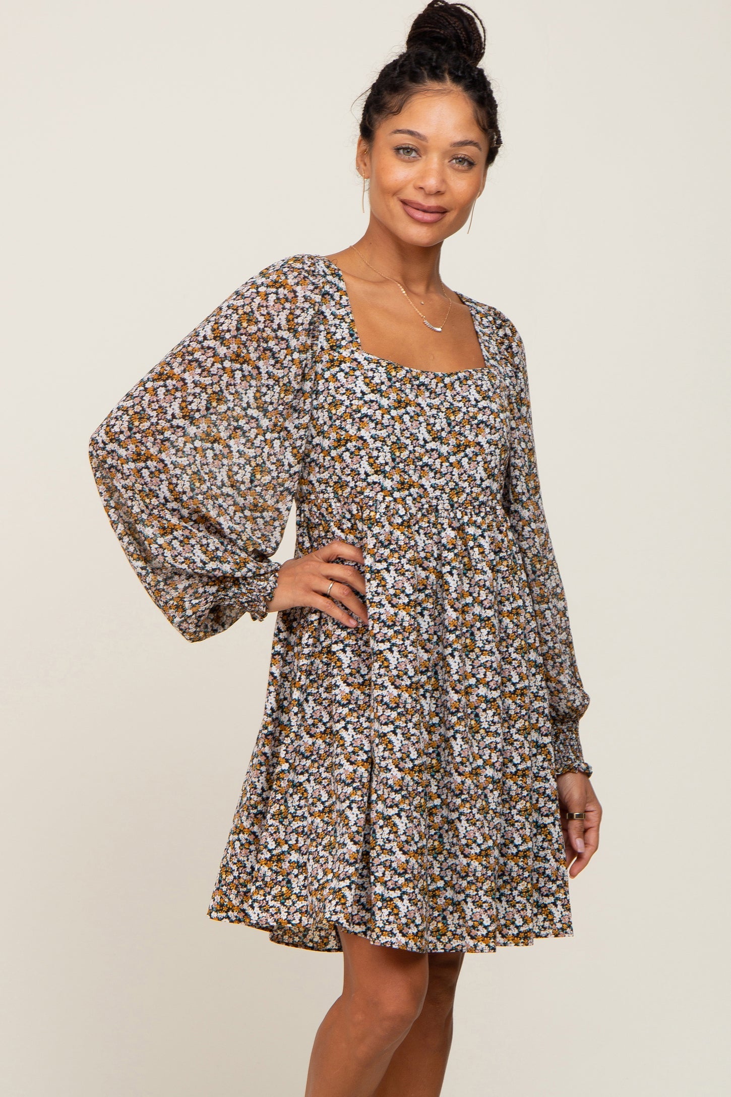 Floral Puff Sleeve Babydoll Dress (L)
