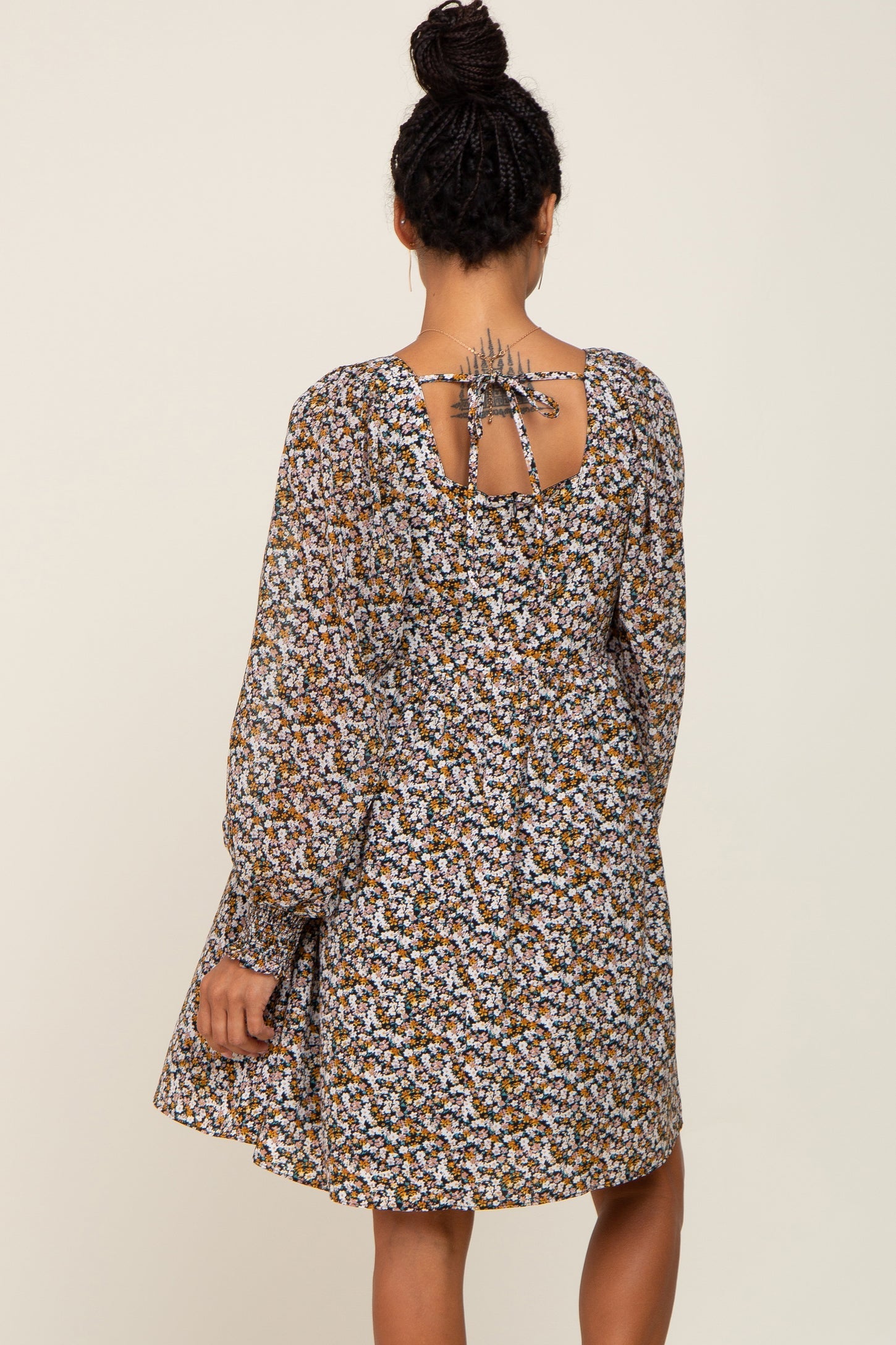 Floral Puff Sleeve Babydoll Dress (L)