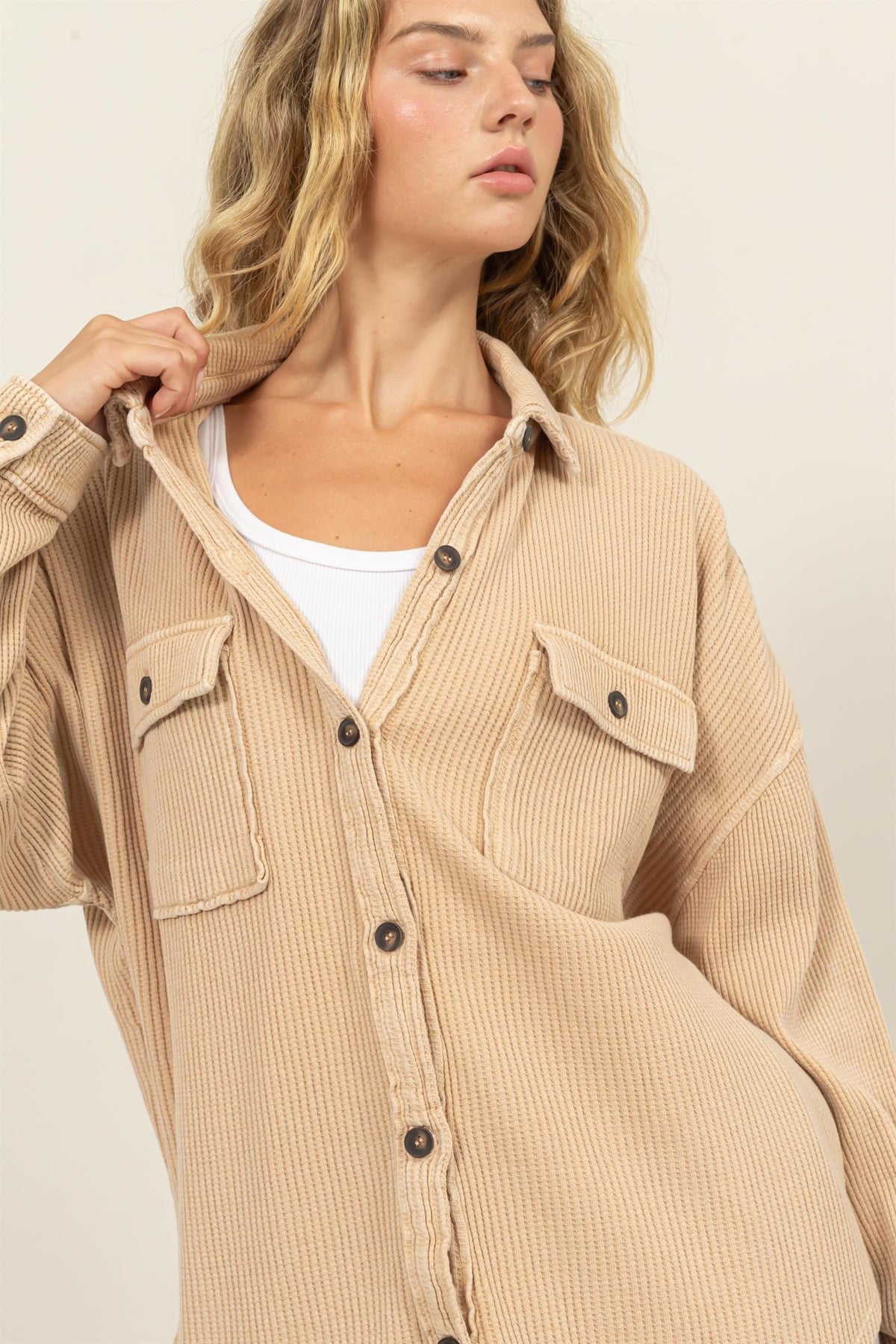 Oversized Waffle Shirt Jacket (M)
