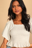 Lulus Linen Smocked Top (XS)