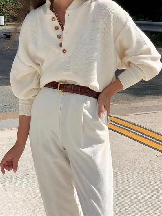 Vintage Cotton Henley Sweater (L)