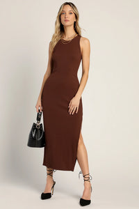 Lulus Brown Ribbed Midi Dress (M)