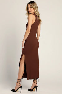 Lulus Brown Ribbed Midi Dress (M)