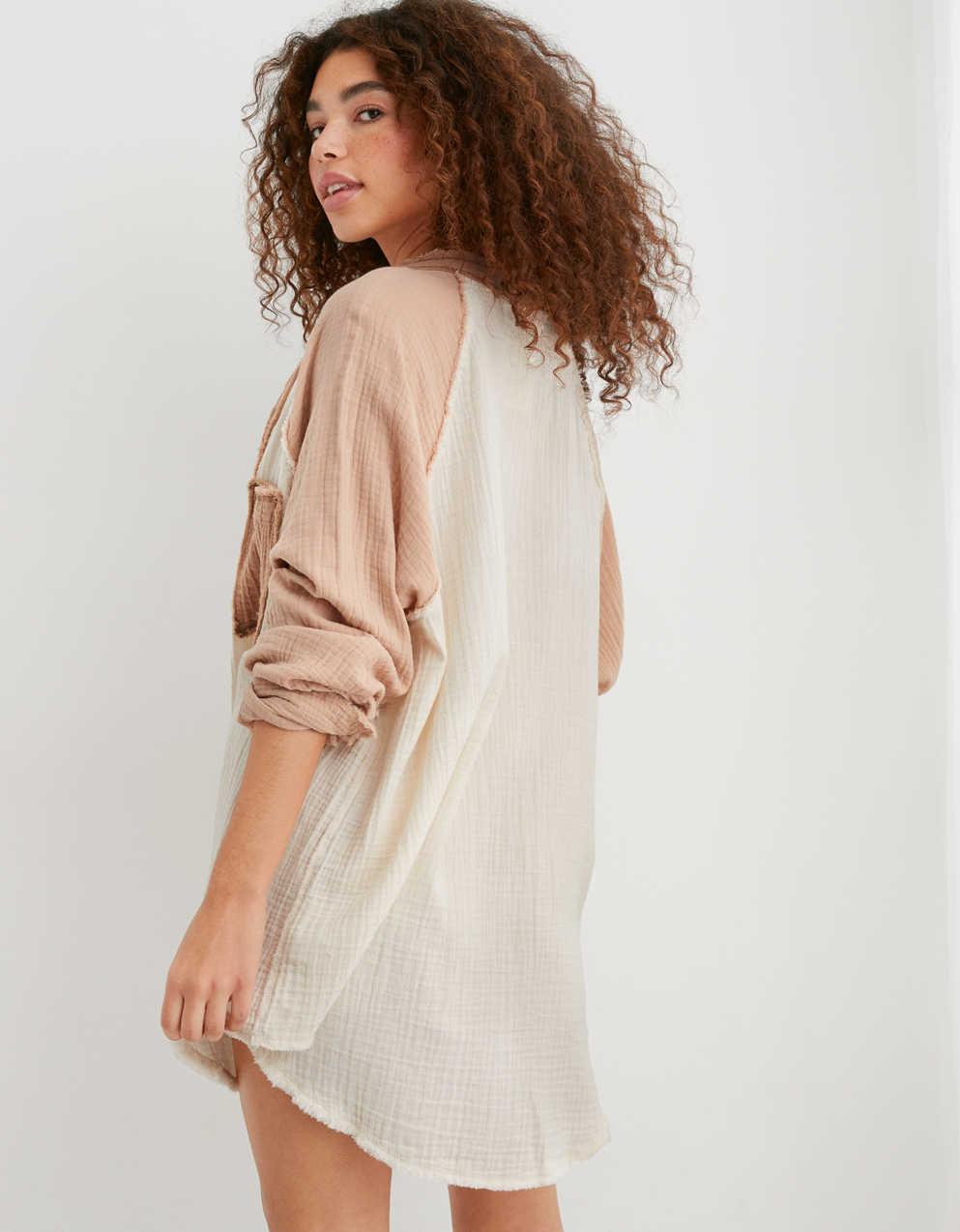 Aerie Colorblock Gauze Button Up (S)