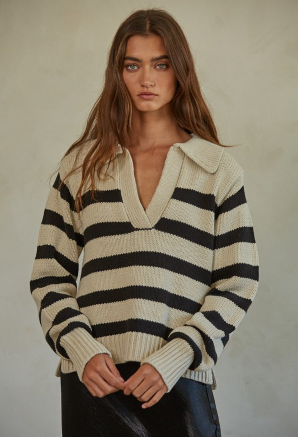 By Together Striped Collared Sweater (S)