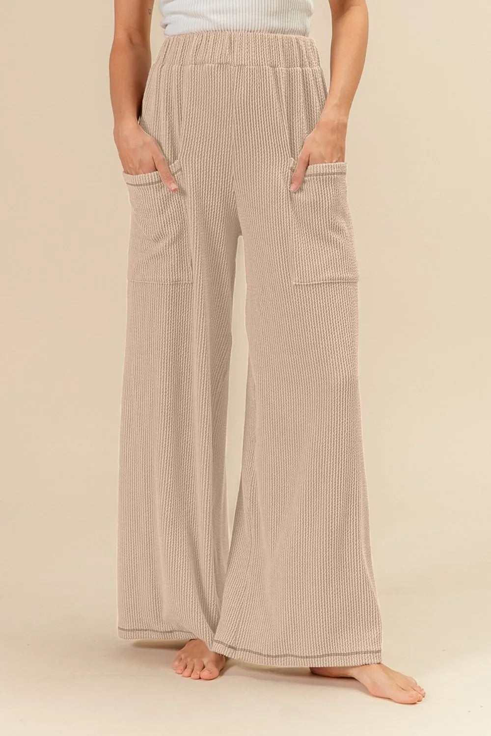 Bibi Textured Wide Leg Pants (L)