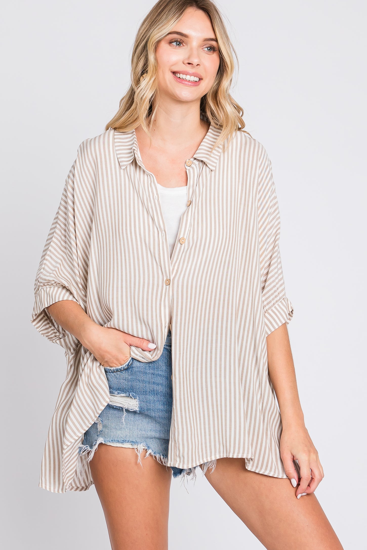 Oversized Striped Button Up (1X/2X)