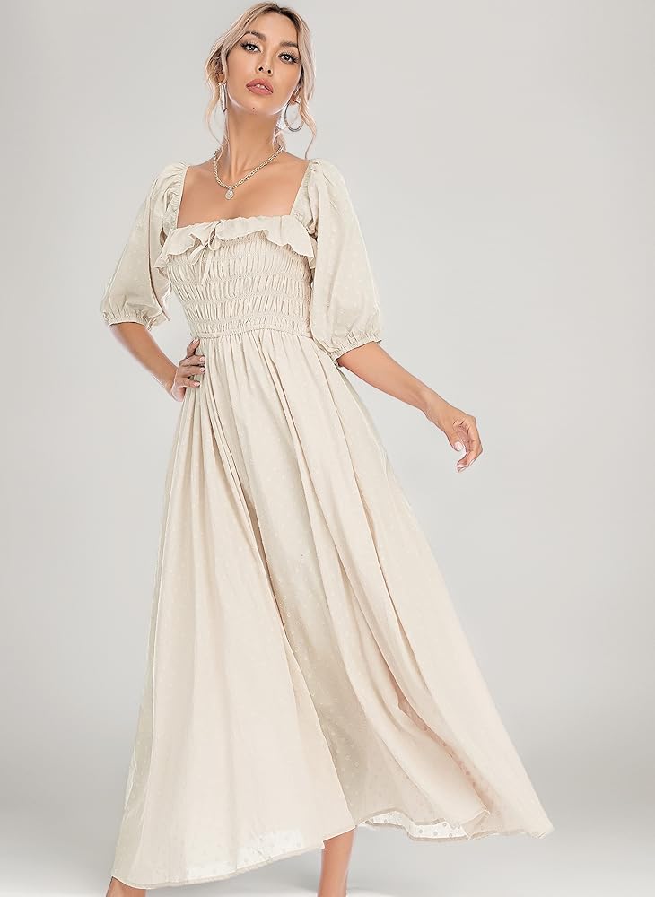NEW Cotton Smocked Puff Sleeve Dress (S)