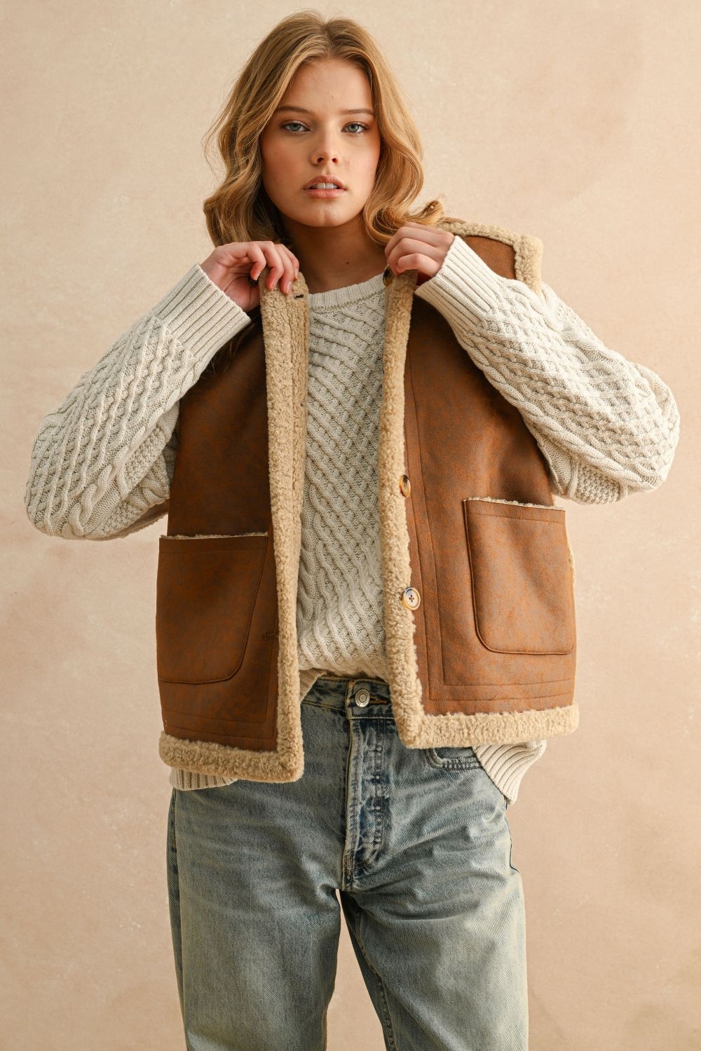 Faux Suede Sherpa Vest (S-L)