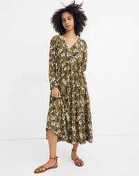 Madewell Olive Floral Midi Dress (L)