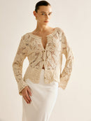 Neutral Crochet Button Up Top (M)