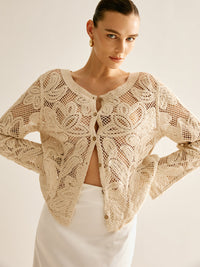 Neutral Crochet Button Up Top (M)