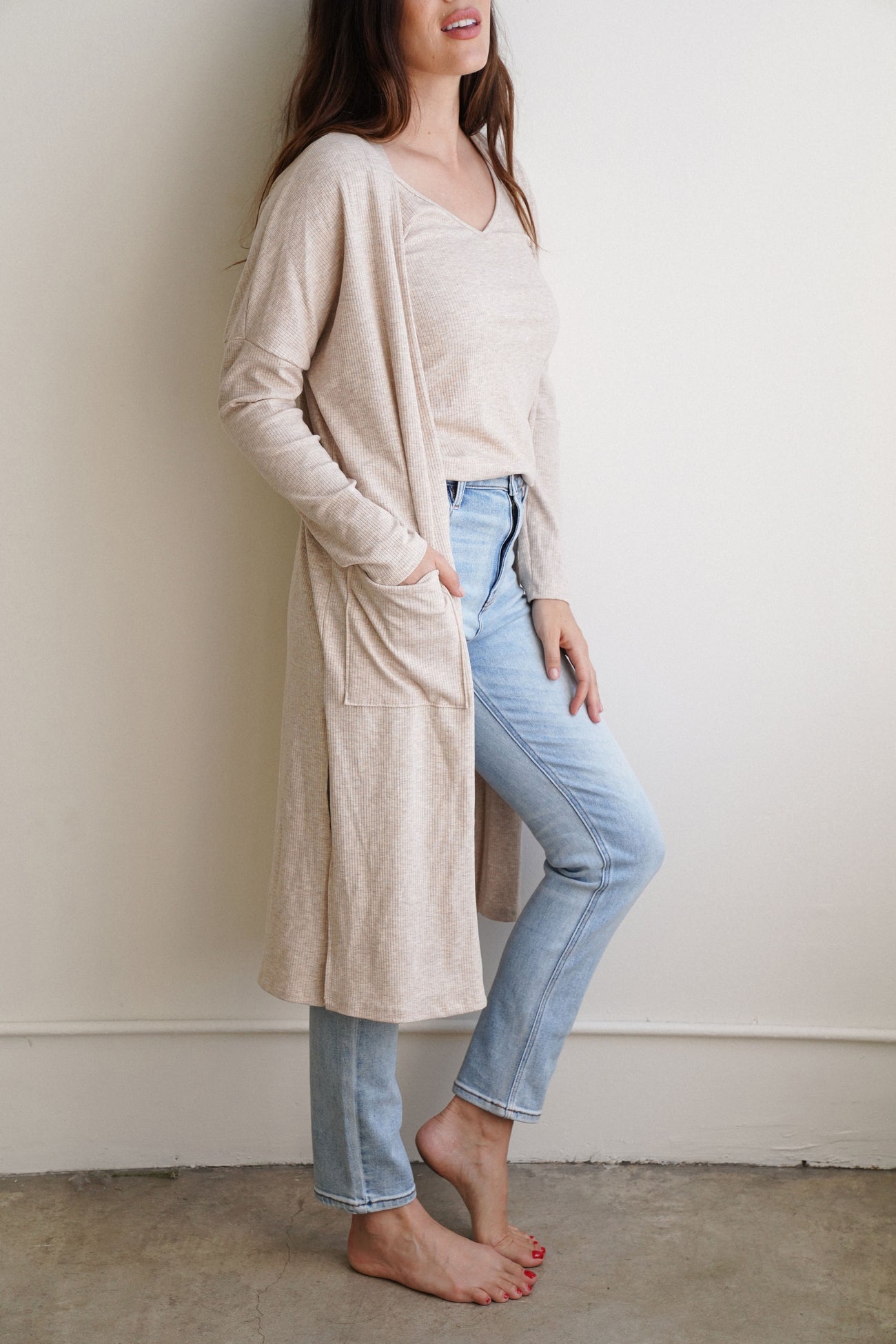 Carly Jean Long Ribbed Cardigan (S)