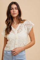 Floral Crochet Button Front Top (S)