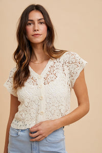 Floral Crochet Button Front Top (S)