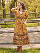 Mustard Floral Cotton Maxi Dress (M)