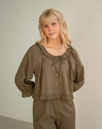 Sonderhaus Olive Puff Sleeve Top (L)