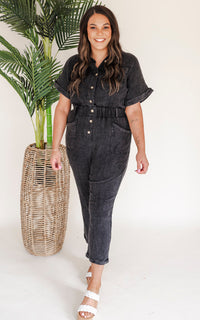 Black Gauze Coverall Jumpsuit (2X)