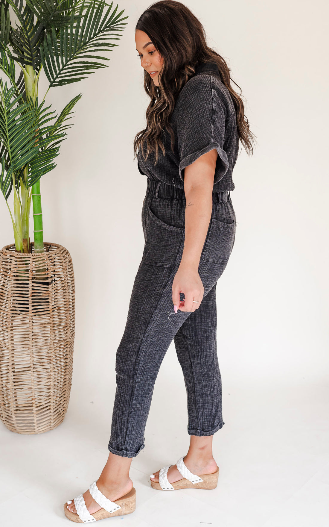 Black Gauze Coverall Jumpsuit (2X)