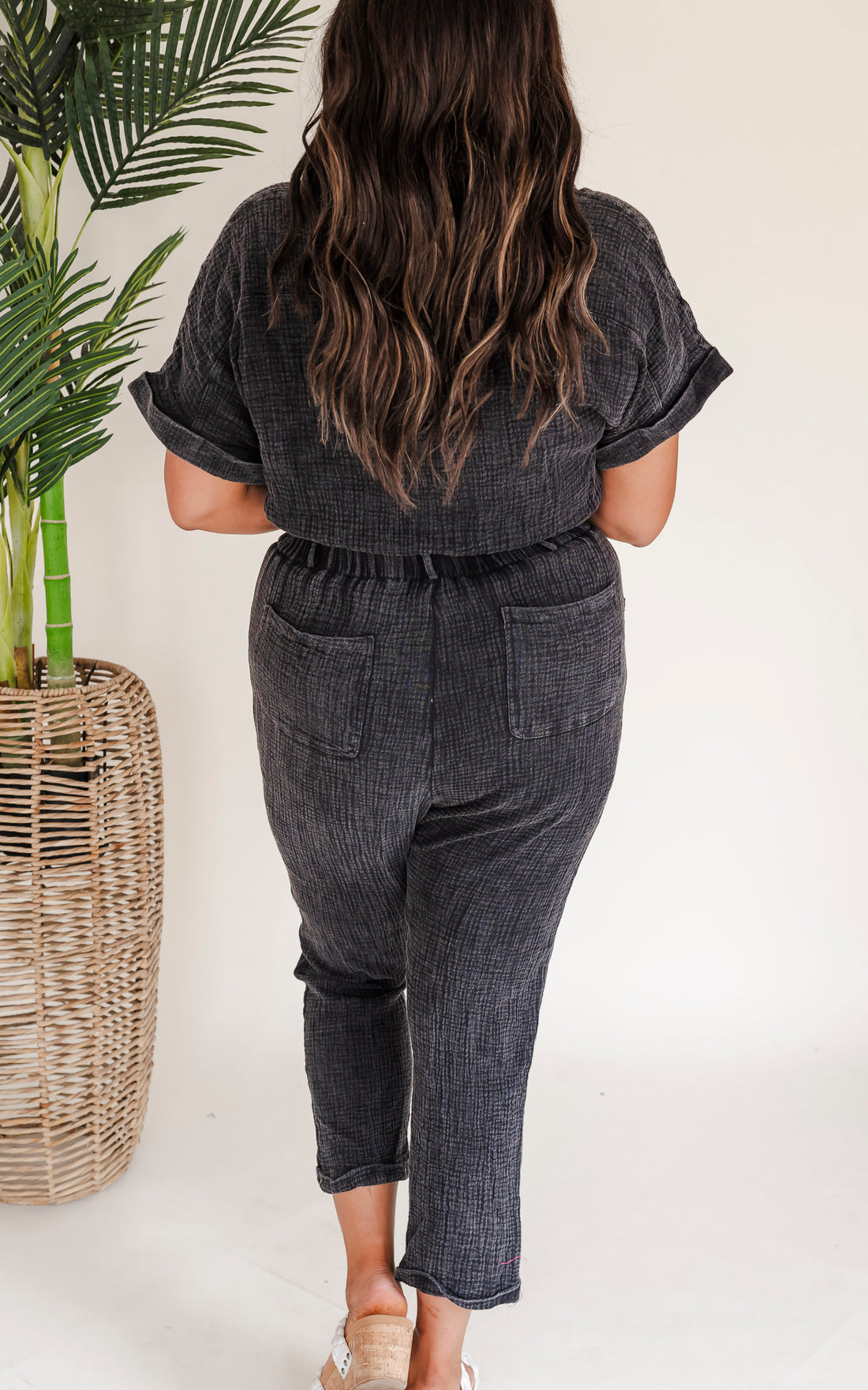 Black Gauze Coverall Jumpsuit (2X)