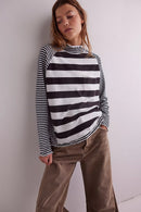 Free People Striped Mockneck Tee (L)