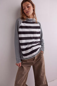 Free People Striped Mockneck Tee (L)