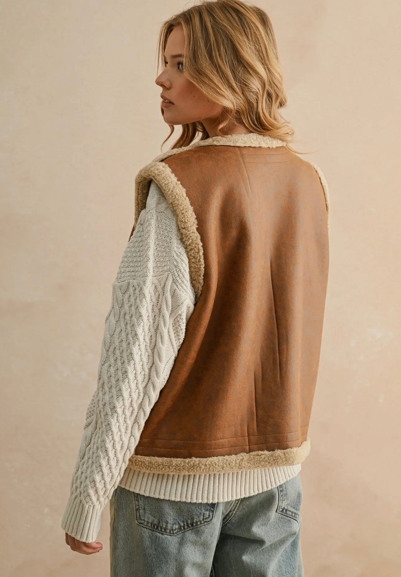 Faux Suede Sherpa Vest (S-L)