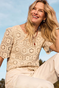 Z Supply Cream Floral Crochet Top (XS)