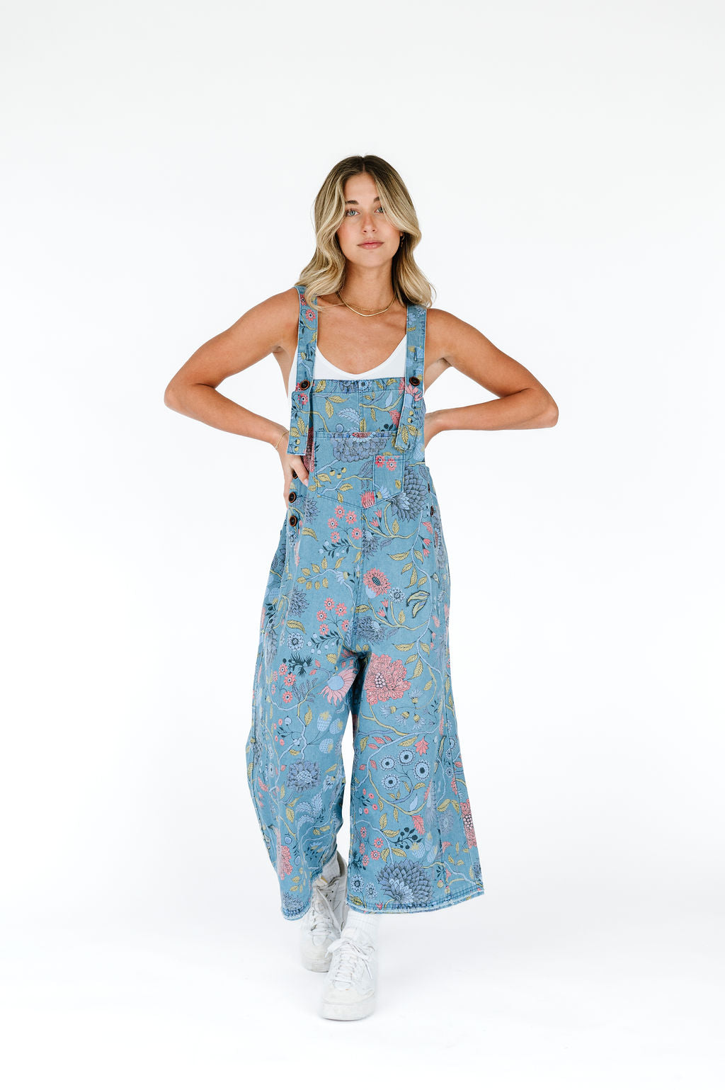 Easel Floral Wide Leg Overalls (S)