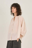 Grade & Gather Puff Sleeve Cotton Blouse (M)