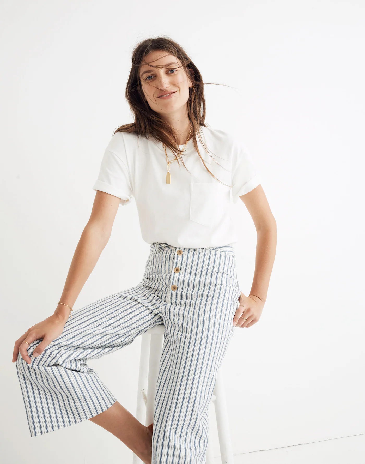 NEW Madewell Wide Leg Striped Jeans (26)