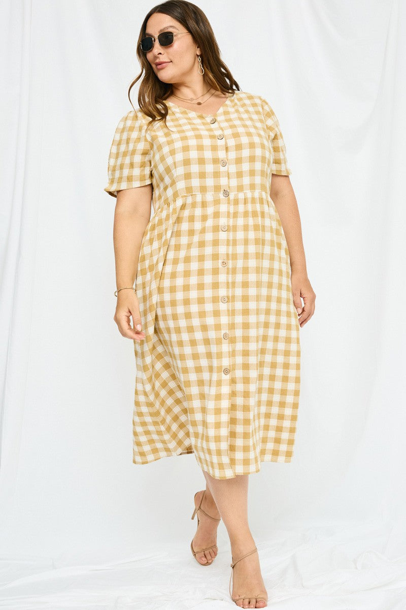 Hayden Mustard Cotton Midi Dress (2X)