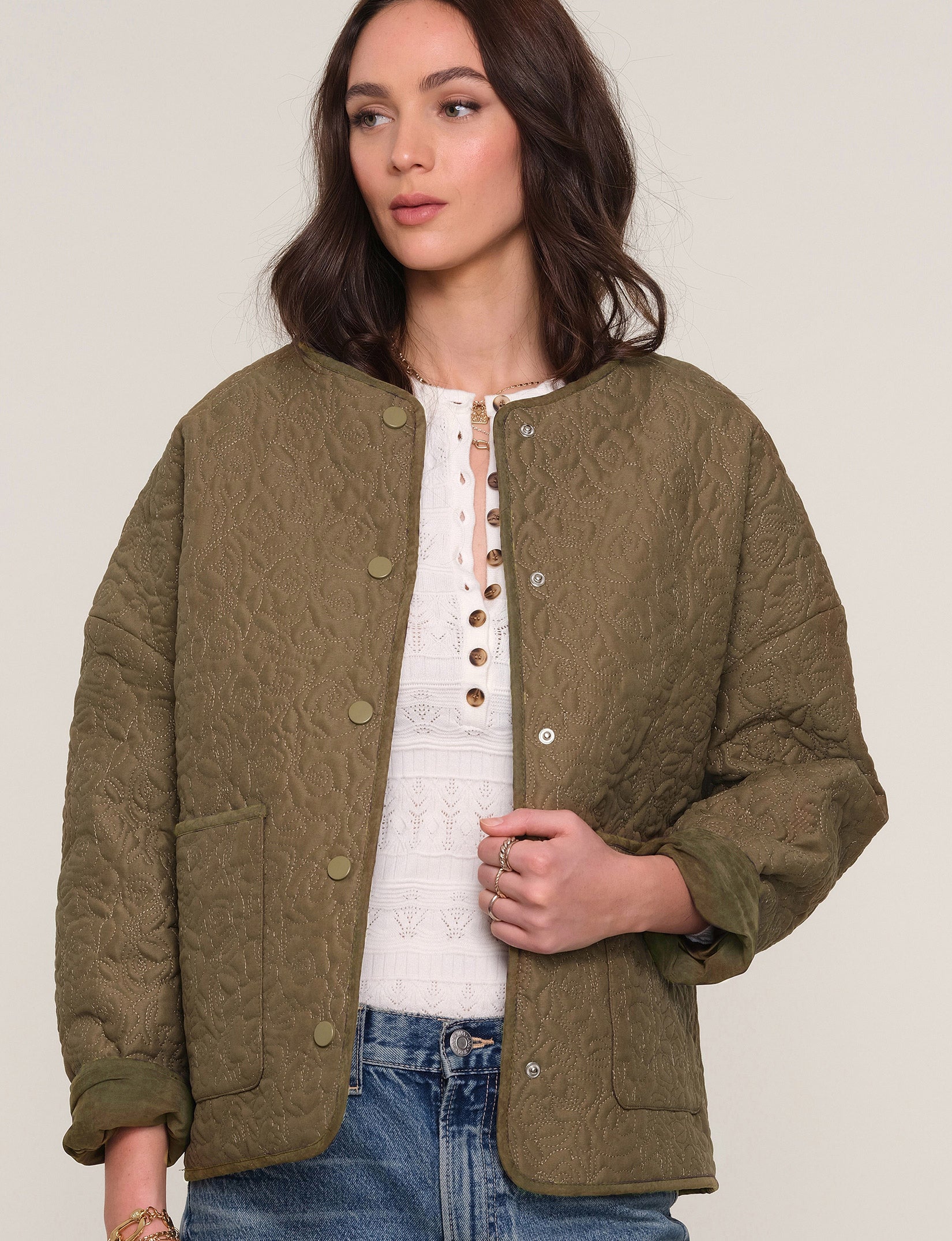 Heartloom Green Floral Quilted Jacket (S)