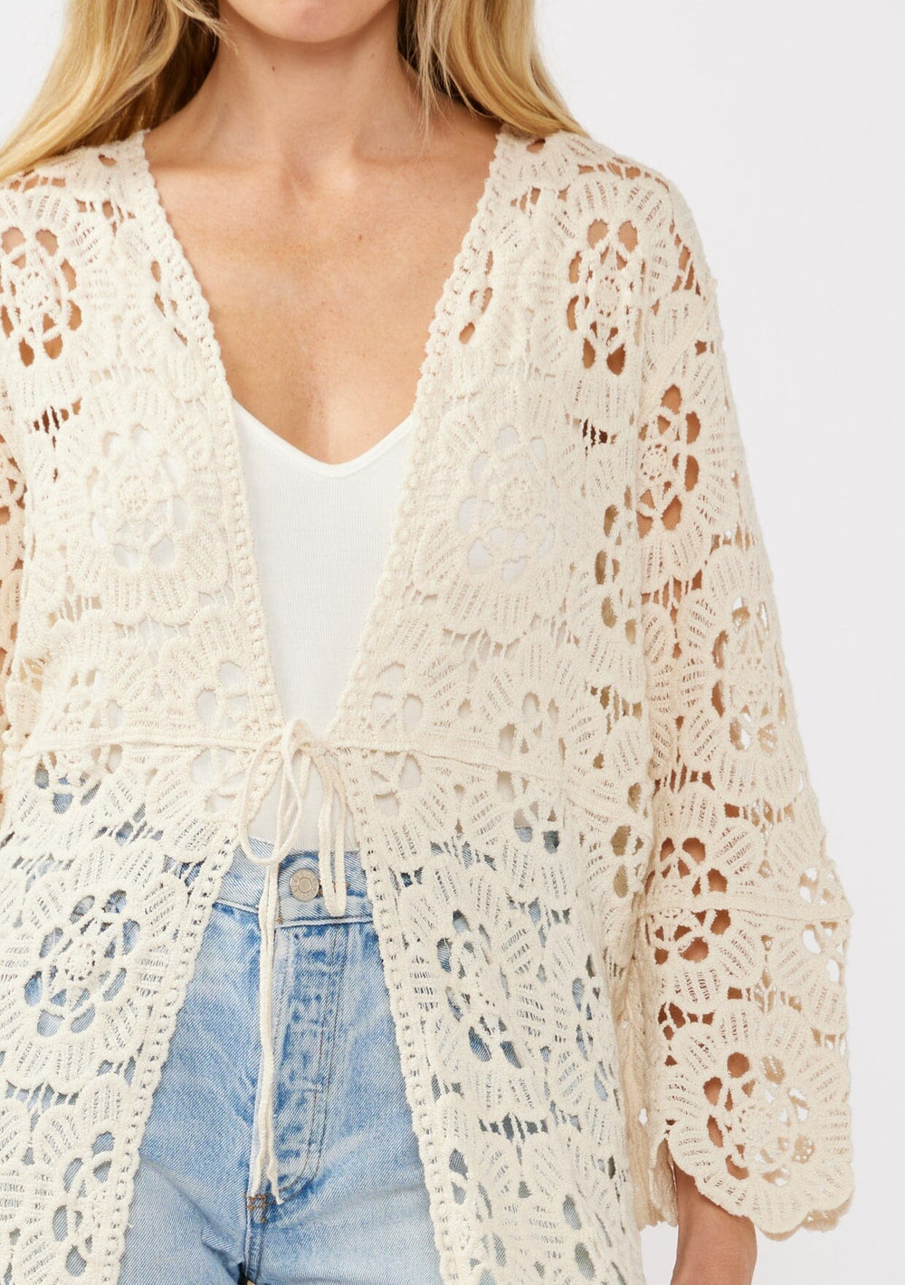 Lovestitch Floral Crochet Tie Front Top (L)