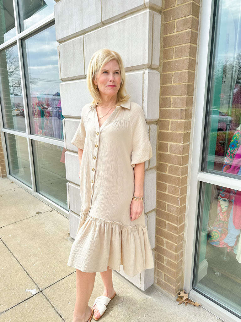 Neutral Cotton Gauze Dress (S)