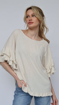 Umgee Oat Linen Cotton Top (L)